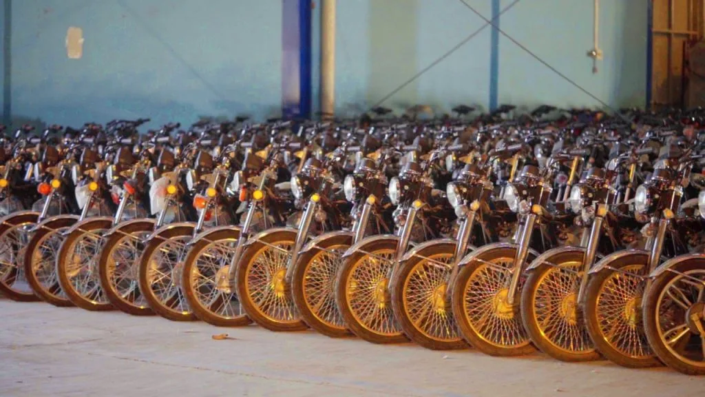 Rows of Pamir motorcycles in Herat